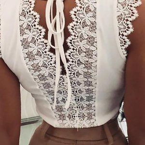 Women Fashion Sleeveless Lace Stitching Top Summer